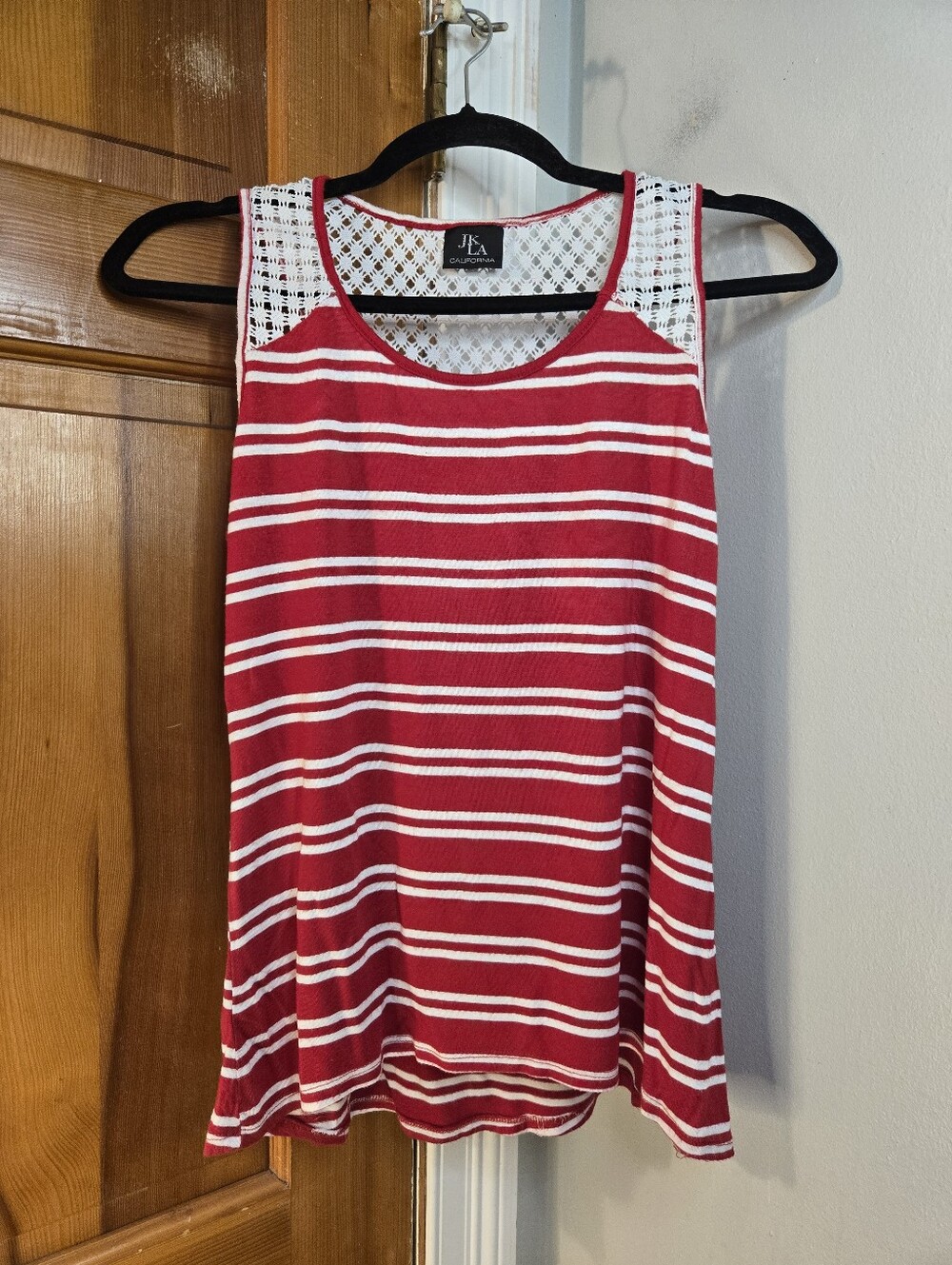 Striped Red & White Crochet-Back Tank Top